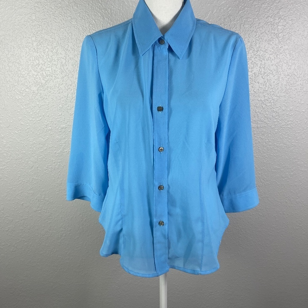 New York &‎ Company Large Teal Blue button down blouse